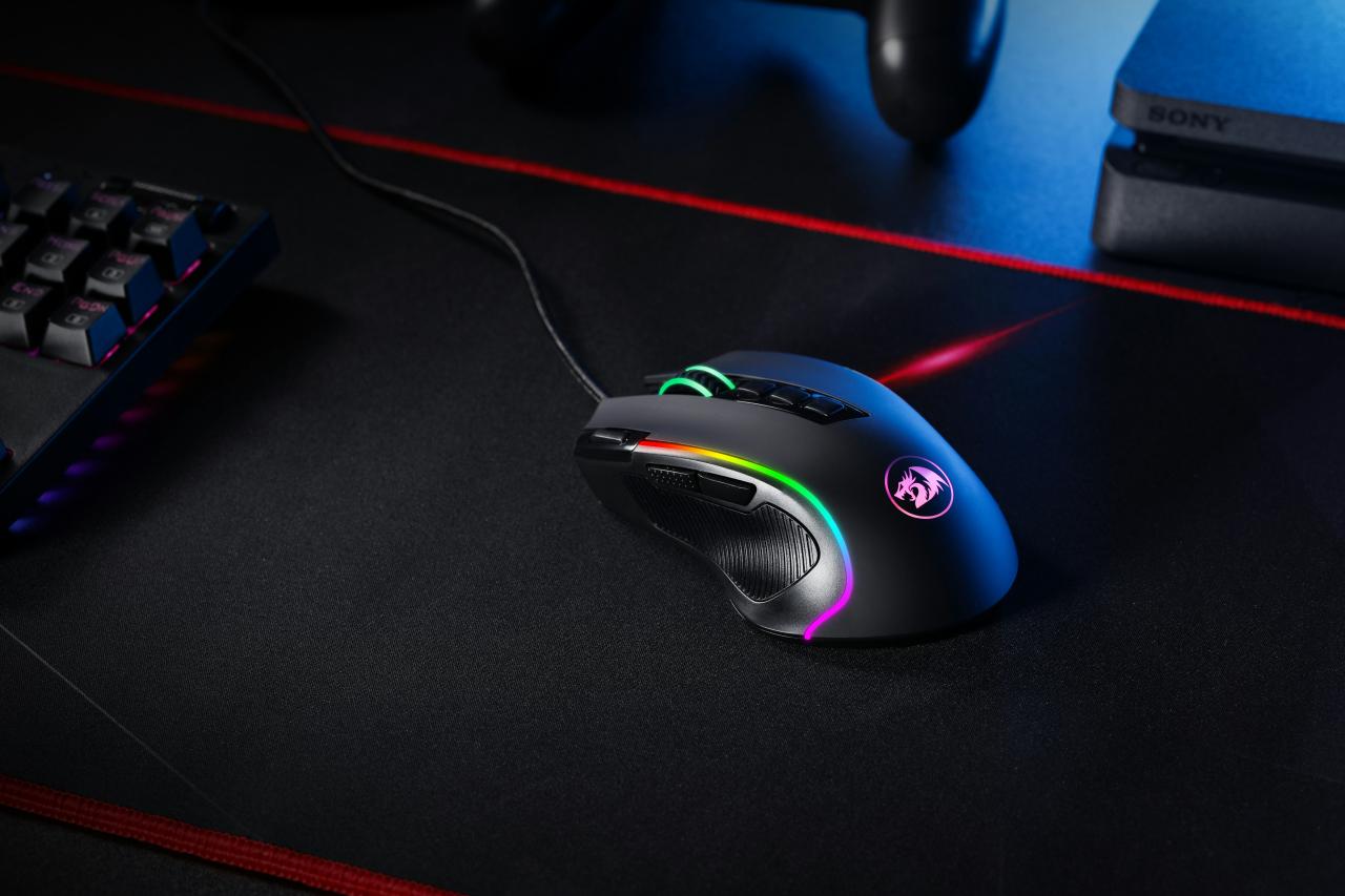 black and blue corded computer mouse